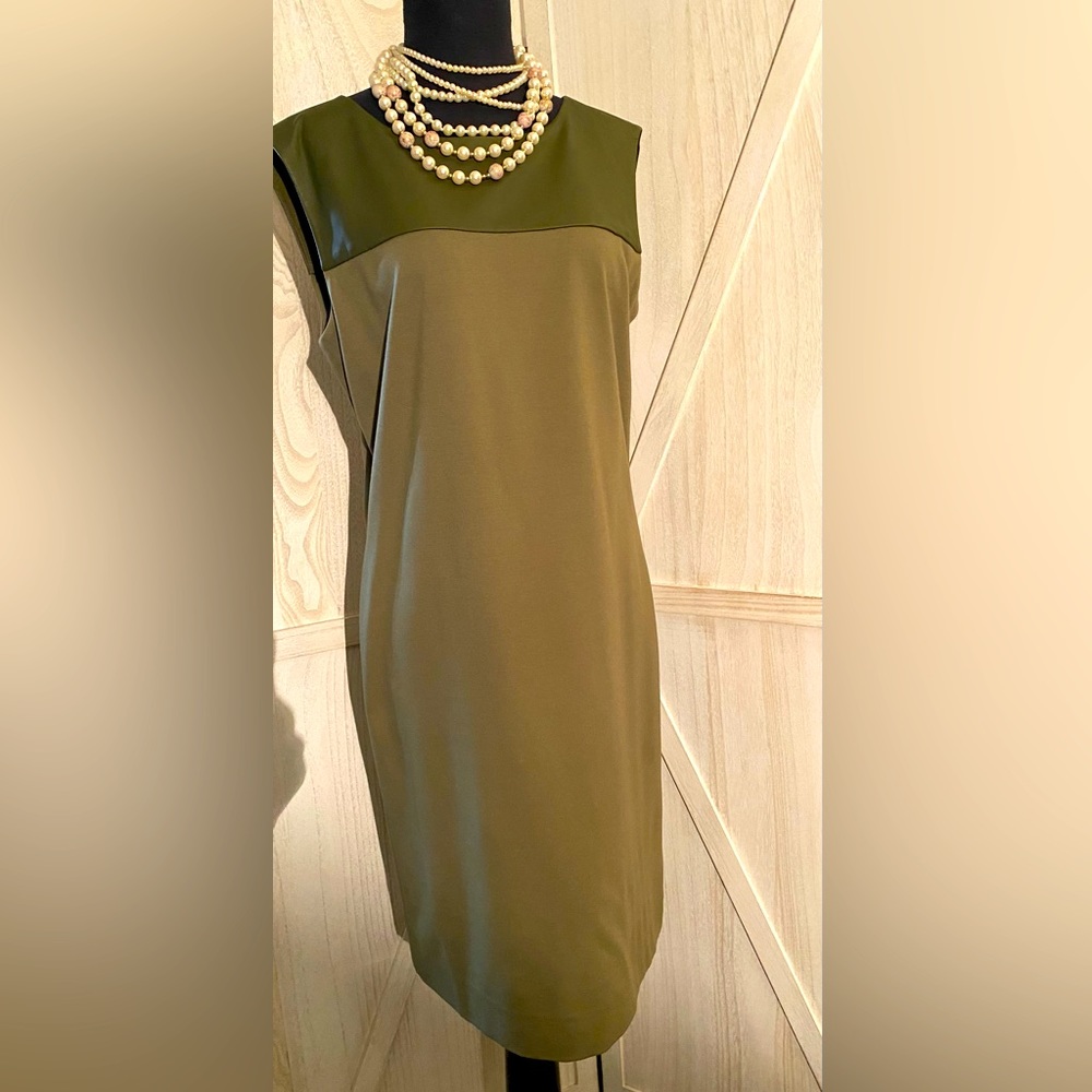 Olive Leather Trimmed Dress/Jacket
